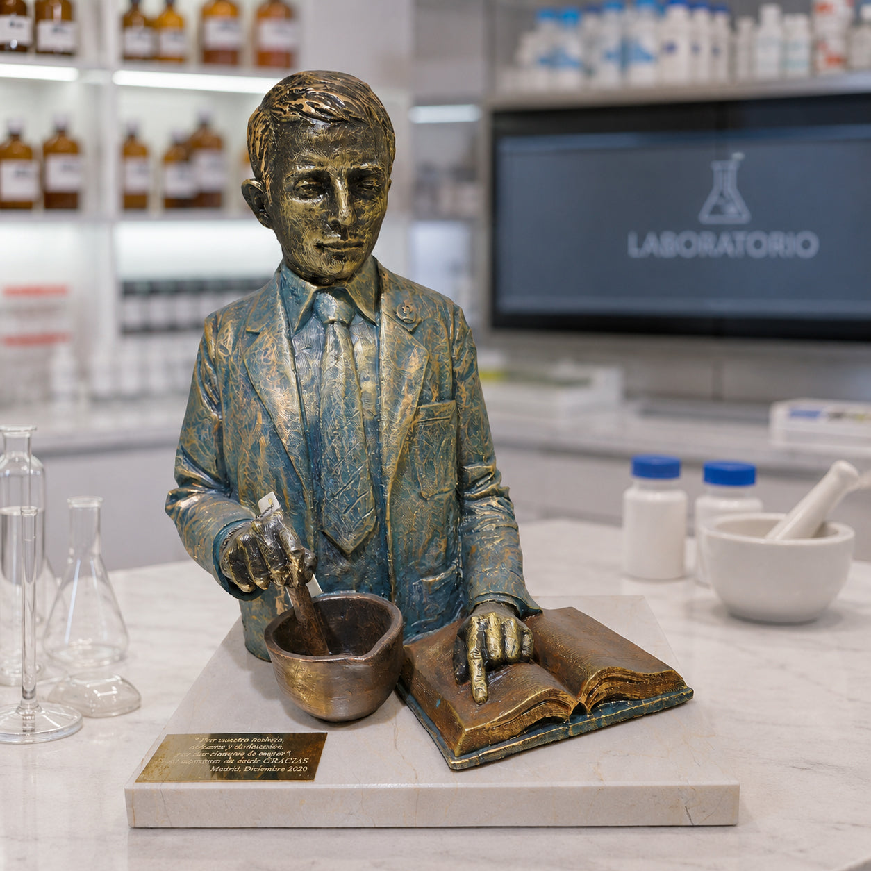 Quimico, Farmaceutico con base de marmol